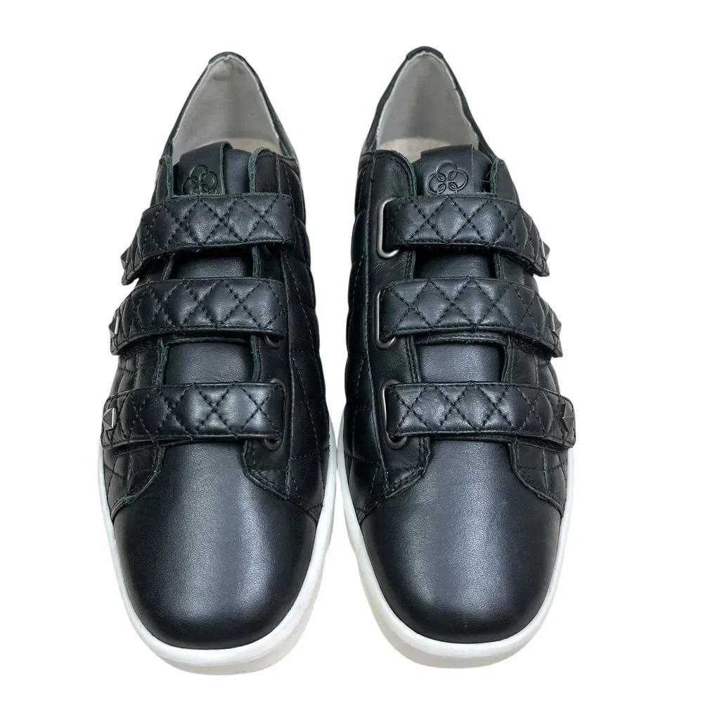 Bernardo Dillon Women Quilted Sneakers Black Leather Studded Chunky Soles Sz 10M